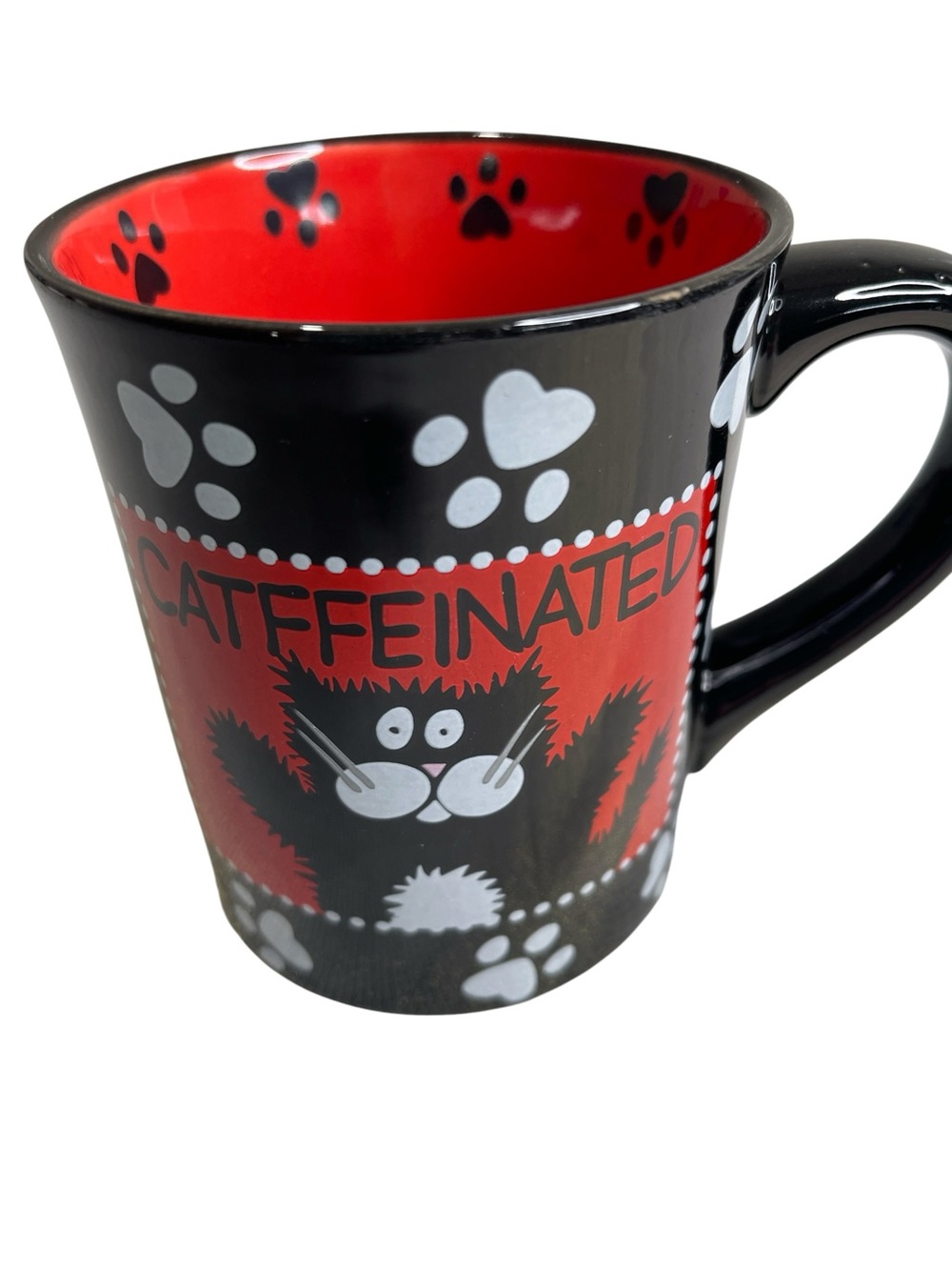 Lorrie Veasey Our Name Is Mud Catffeinated Decatf Cat Black Red Ceramic Mug 10oz